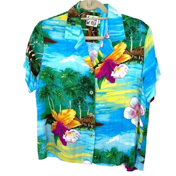 Jams World Pant Set Womens Size XS Medium Vintage Hawaiian Orchid Island Rayon - Picture 2 of 11